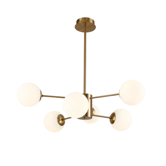Hanglamp Amali – 6 Lichtpunten – Opaal Glas Brushed Gold – Ø60 cm – afbeelding 2