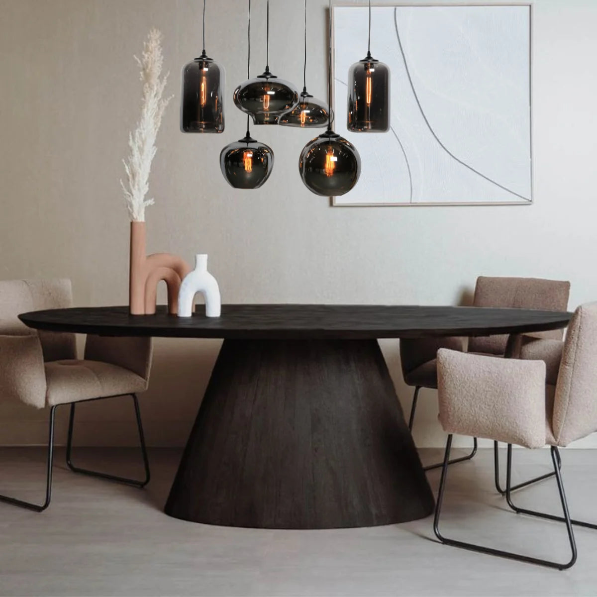 Hanglamp Fade – 6 Lichtpunten – Smoke Glas – Eettafel Ovaal – afbeelding 3