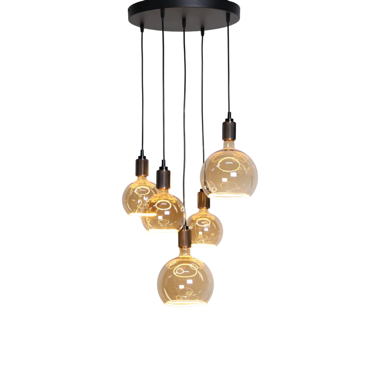 Hanglamp Nor – 5 Lichtpunten – Amber Glas – Brons – afbeelding 3
