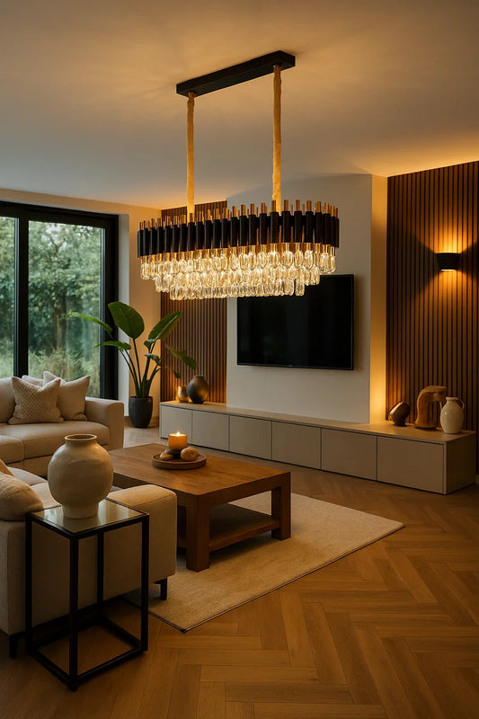 Hanglamp Selene – Kristal Zwart Goud – Eettafel 80 cm – afbeelding 2