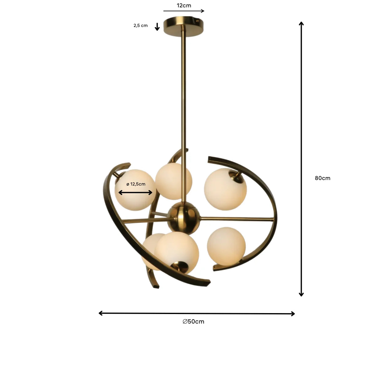 Hanglamp Skia – 6 Lichtpunten – Opaal Glas Zwart – afbeelding 4