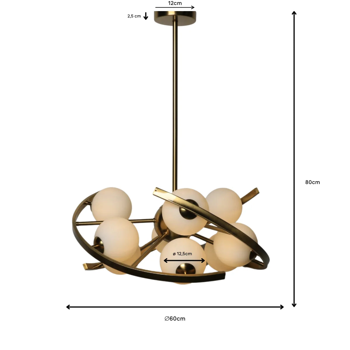 Hanglamp Skia – 9 Lichtpunten – Opaal Glas Zwart – afbeelding 4