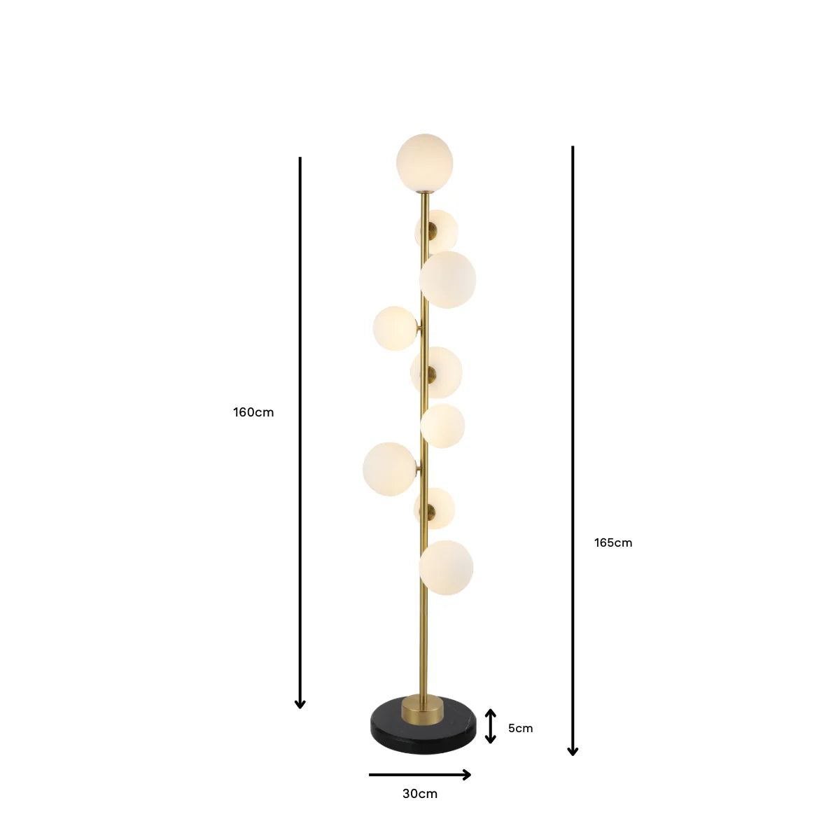 Vloerlamp Ravena – Marmer – Brushed Gold – 9 Lichtpunten – 165 cm – afbeelding 4