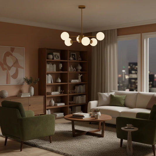 Hanglamp Amali – 6 Lichtpunten – Opaal Glas Brushed Gold – Ø60 cm