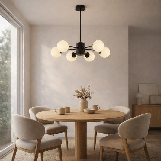 Hanglamp Amali – 6 Lichtpunten – Opaal Glas Zwart – Ø60 cm
