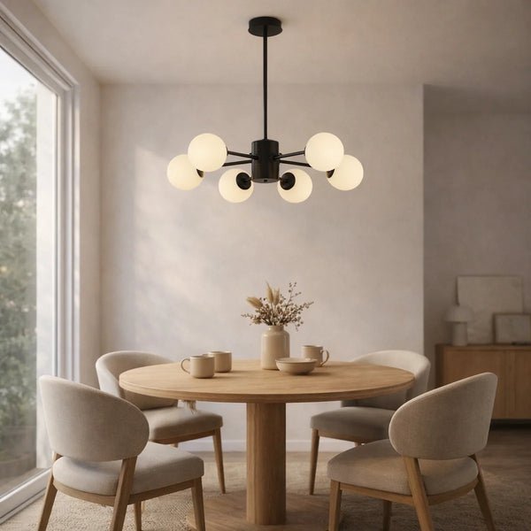 Hanglamp Amali – 6 Lichtpunten – Opaal Glas Zwart – Ø60 cm