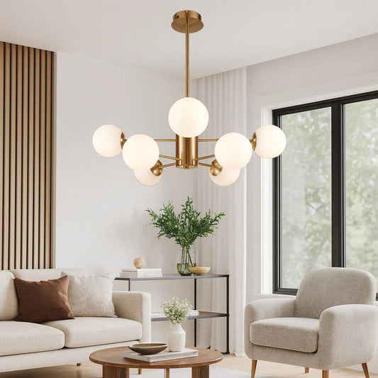 Hanglamp Amali – 8 Lichtpunten – Opaal Glas Brushed Gold – Ø80 cm