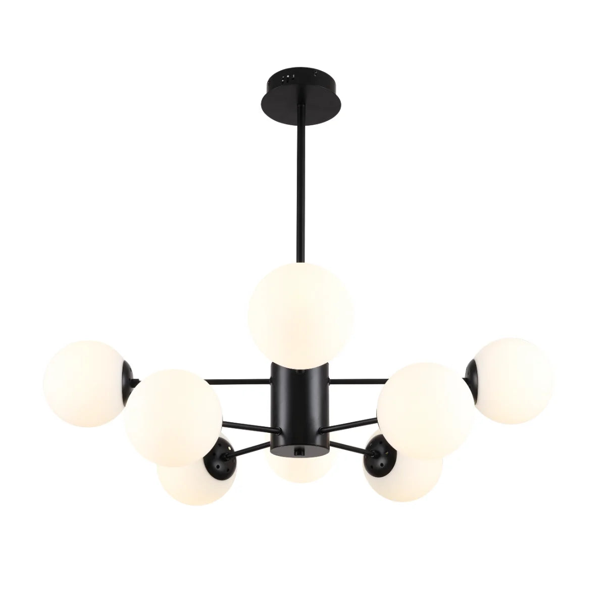 Hanglamp Amali – 8 Lichtpunten – Opaal Glas Zwart – Ø80 cm – afbeelding 2