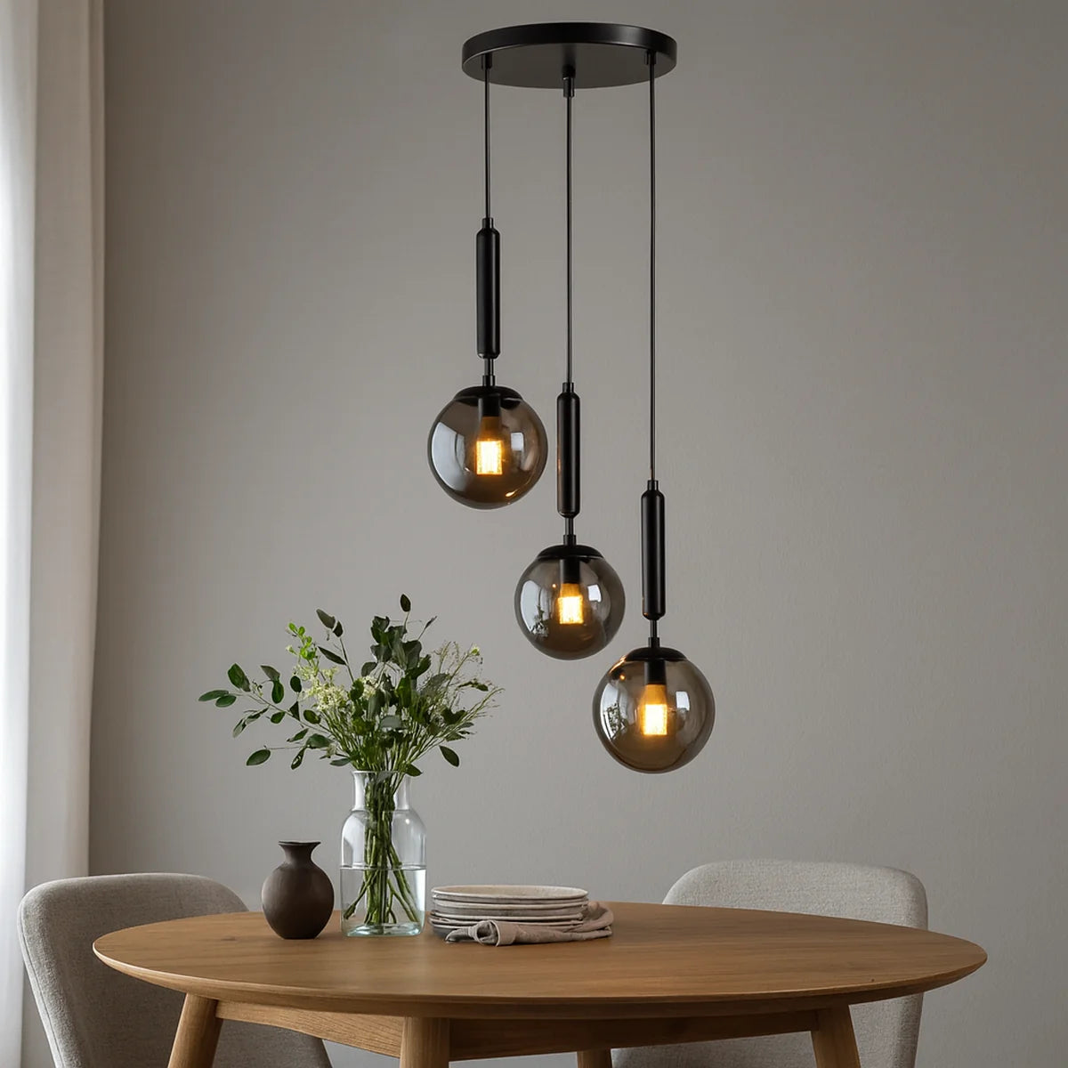 Hanglamp Cairo – 3 Lichtpunten – Smoke Glas – Ø41 cm
