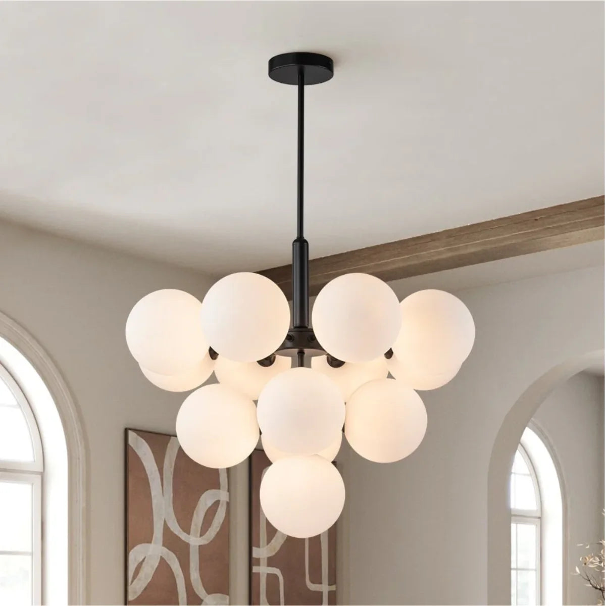 Hanglamp Kira – Opaal Glas Zwart – Ø60 cm – afbeelding 4