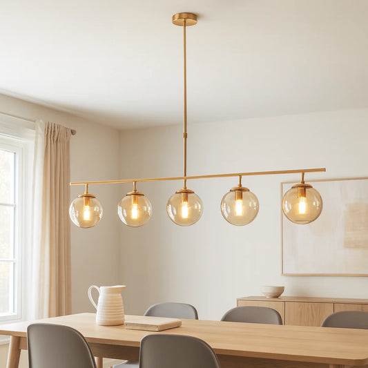 Hanglamp Lava – 5 Lichtpunten – Amber Glas – Eettafel 114 cm