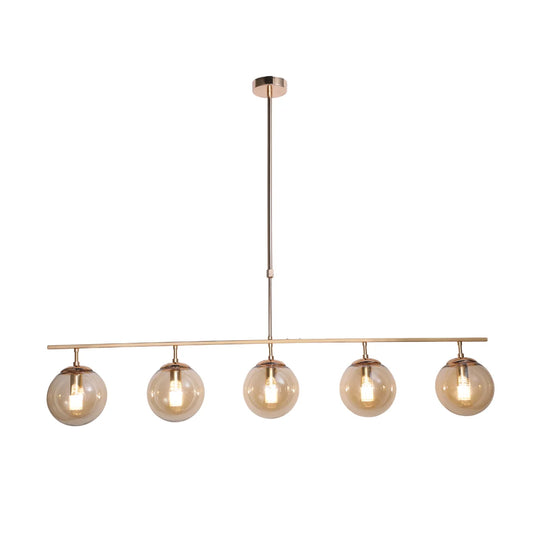 Hanglamp Lava – 5 Lichtpunten – Amber Glas – Eettafel 114 cm – afbeelding 2