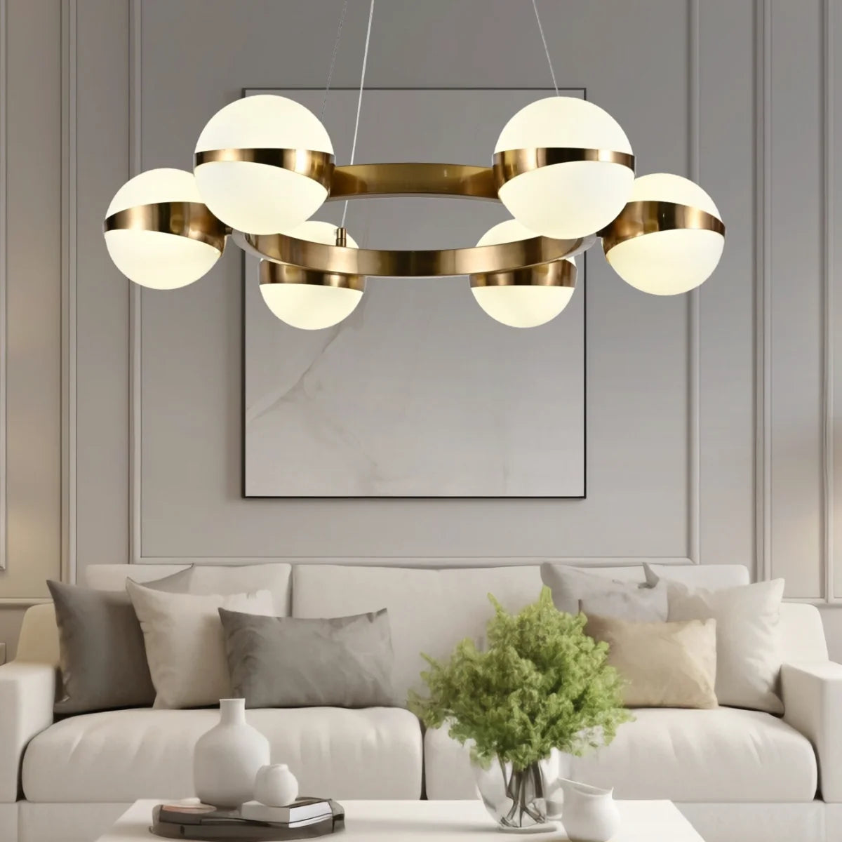 Hanglamp Lyse – 6 Lichtpunten – Brushed Gold – Ø65 cm – afbeelding 5