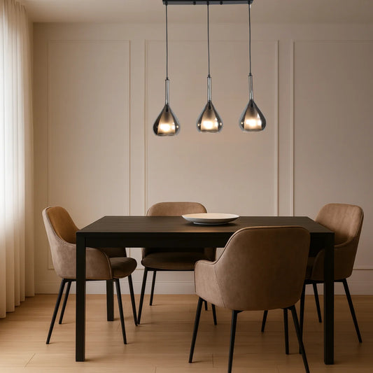 Hanglamp Mocha – 3 Lichtpunten – Smoke Glas – Eettafel 55 cm
