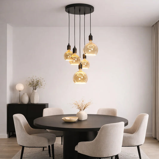 Hanglamp Nor – 5 Lichtpunten – Amber Glas – Brons