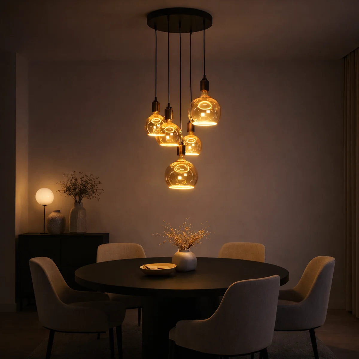 Hanglamp Nor – 5 Lichtpunten – Amber Glas – Brons – afbeelding 2