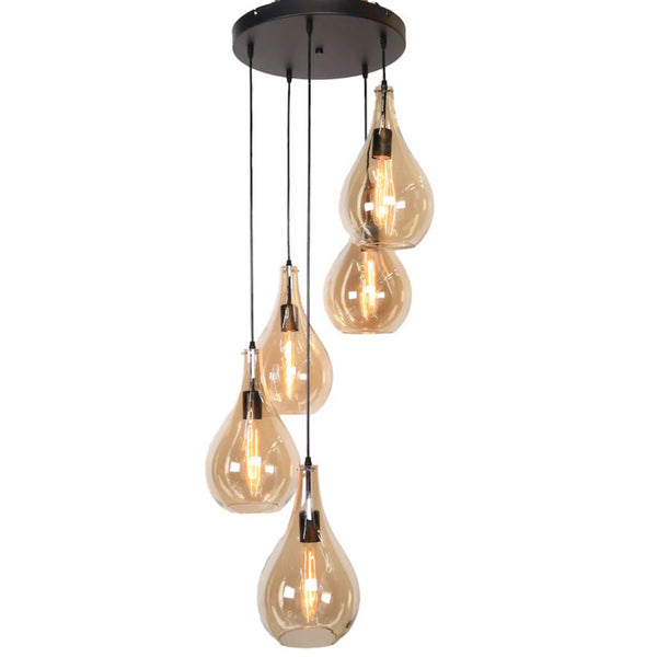 Hanglamp Ochre – 5 Lichtpunten – Amber Glas