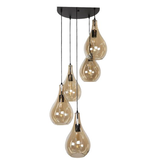 Hanglamp Ochre – 5 Lichtpunten – Amber Glas – afbeelding 2