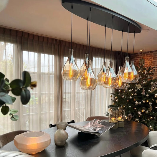 Hanglamp Ochre – 8 Lichtpunten – Amber Glas – Eettafel Ovaal