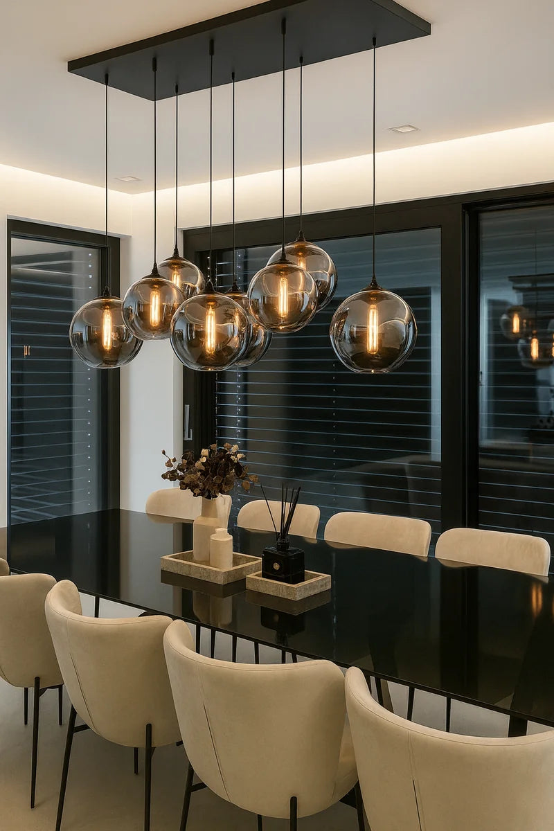 Hanglamp Ostuni – 8 Lichtpunten – Smoke Glas – Eettafel 145 cm – afbeelding 4