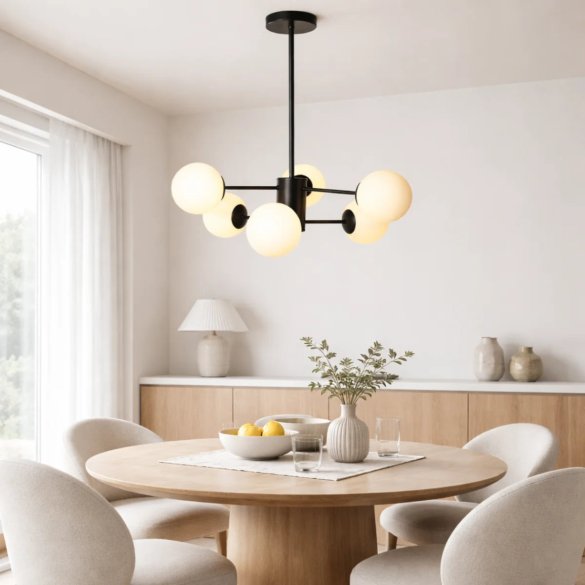 Hanglamp Sable – 6 Lichtpunten – Opaal Glas Zwart