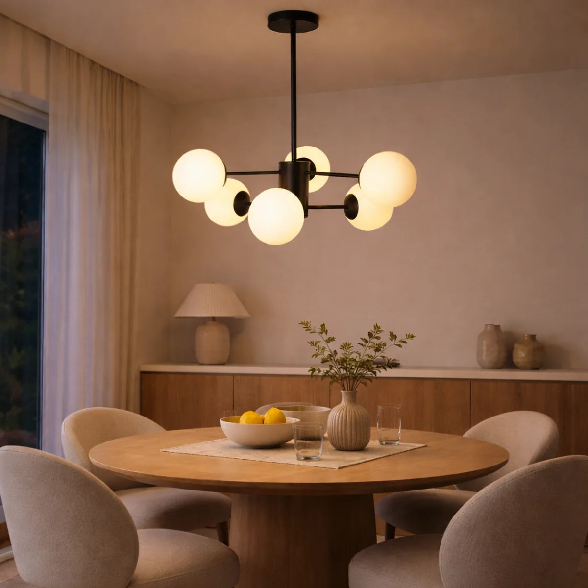 Hanglamp Sable – 6 Lichtpunten – Opaal Glas Zwart – afbeelding 2