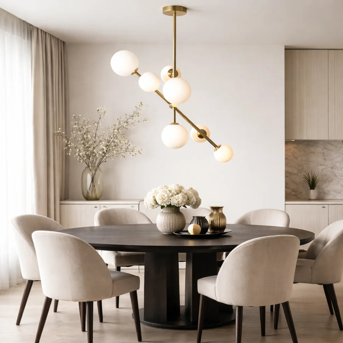 Hanglamp Sable – Roterend – 7 Lichtpunten – Opaal Glas Brushed Gold