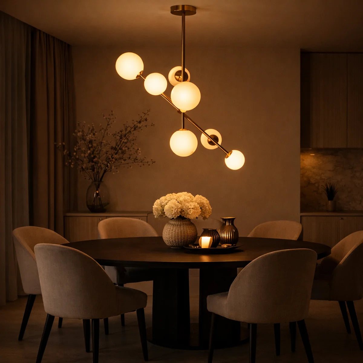 Hanglamp Sable – Roterend – 7 Lichtpunten – Opaal Glas Brushed Gold – afbeelding 2