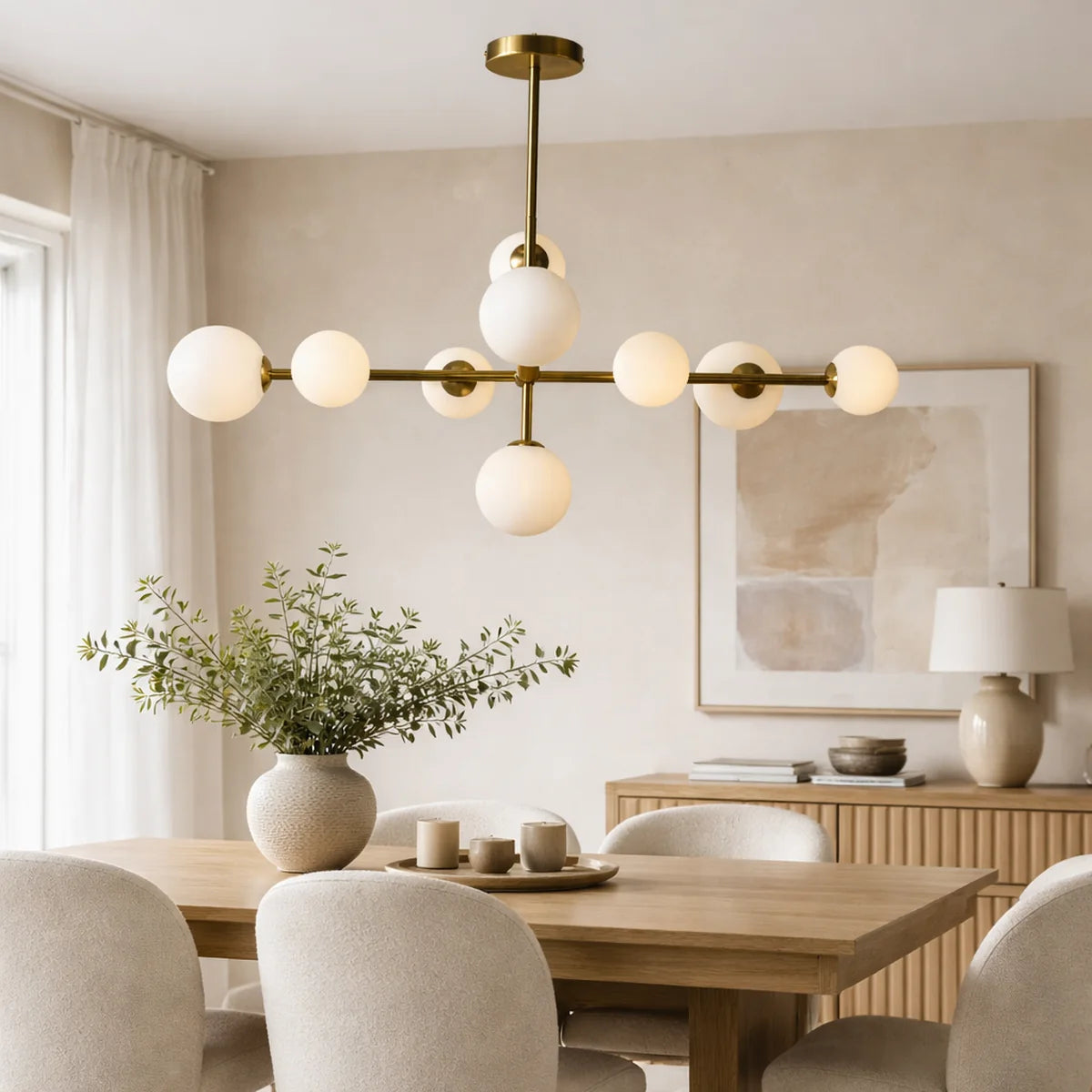 Hanglamp Sable – Roterend – 9 Lichtpunten – Opaal Glas Brushed Gold