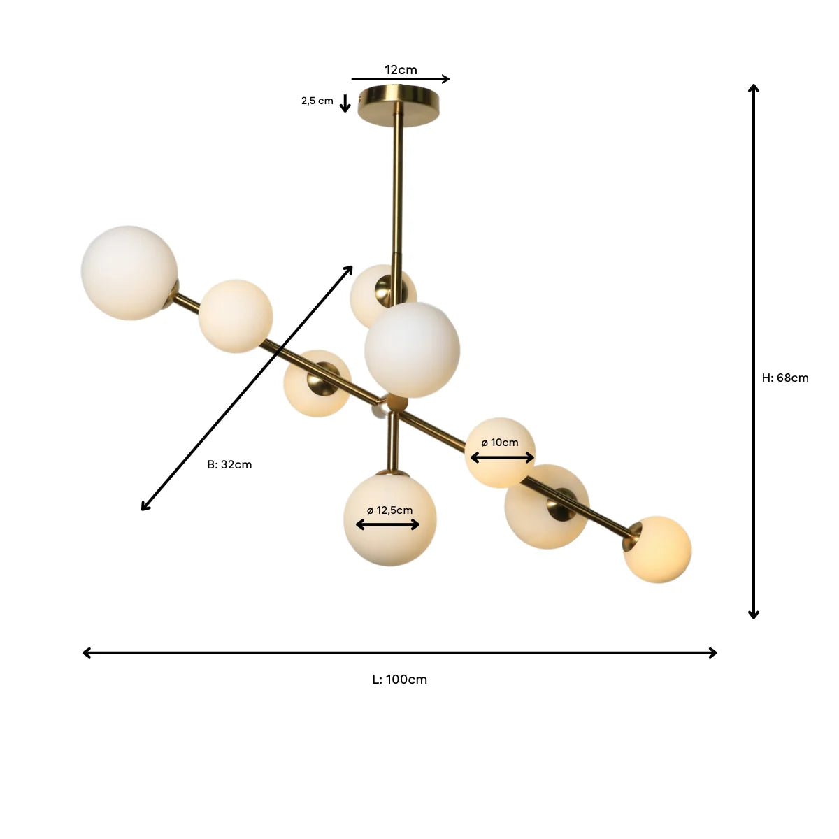 Hanglamp Sable – Roterend – 9 Lichtpunten – Opaal Glas Zwart – afbeelding 5