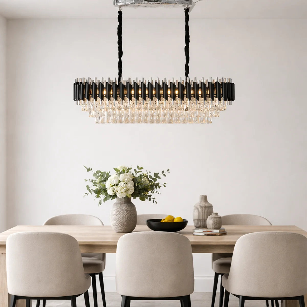 Hanglamp Selene – Kristal Chroom Zwart – Eettafel 80 cm