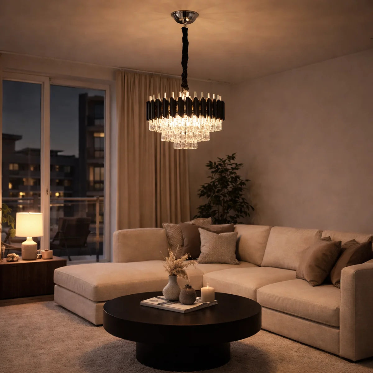 Hanglamp Selene – Kristal Chroom Zwart – Ø40 cm