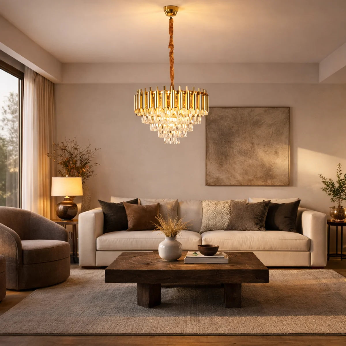 Hanglamp Selene – Kristal Goud – Ø40 cm