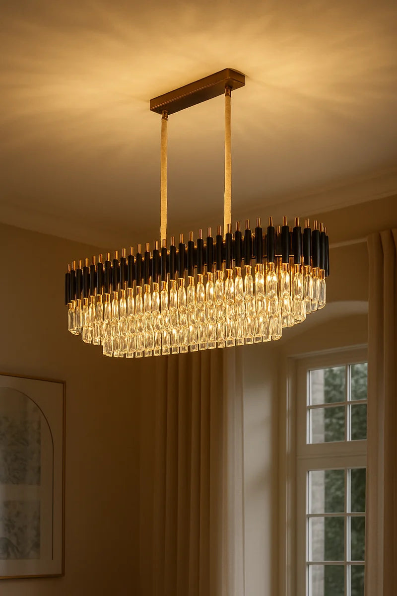 Hanglamp Selene – Kristal Zwart Goud – Eettafel 80 cm