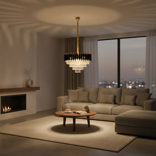 Hanglamp Selene – Kristal Zwart Goud – Ø50 cm