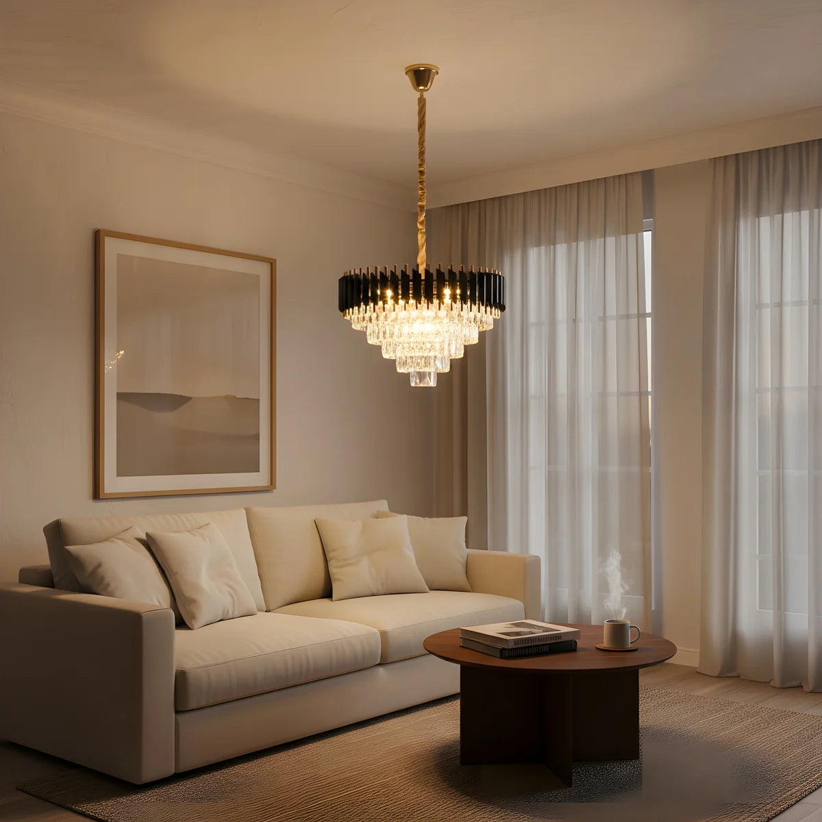 Hanglamp Selene – Kristal Zwart Goud – Ø60 cm