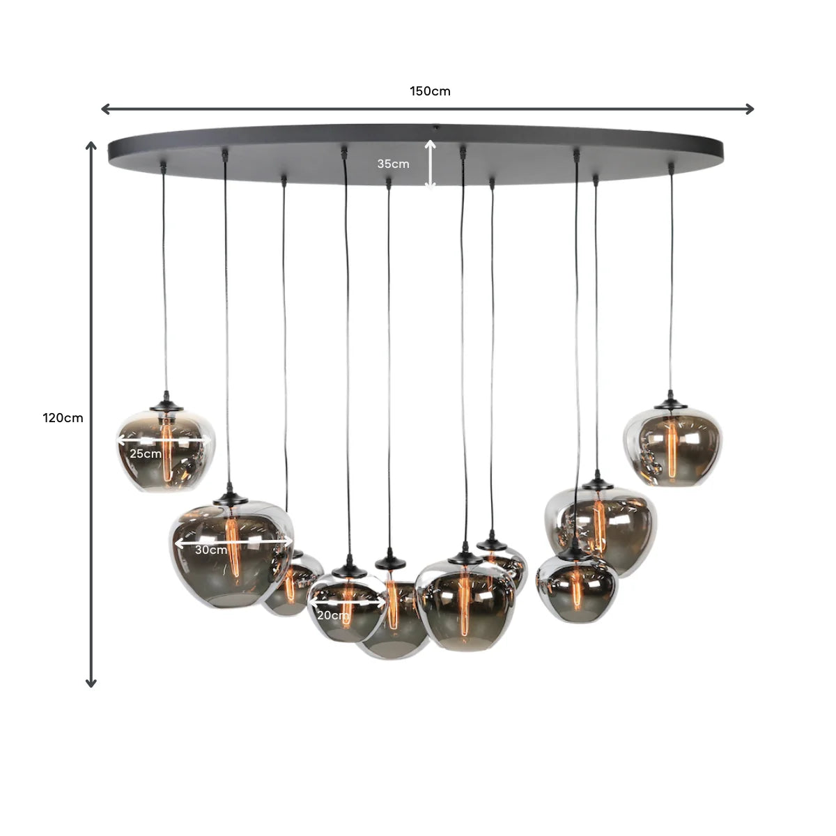 Hanglamp Sival – 10 Lichtpunten – Amber Glas – Eettafel Ovaal – afbeelding 4