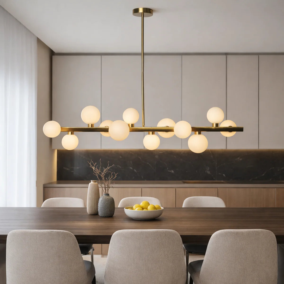 Hanglamp Skia – 12 Lichtpunten – Opaal Glas Brushed Gold – Eettafel