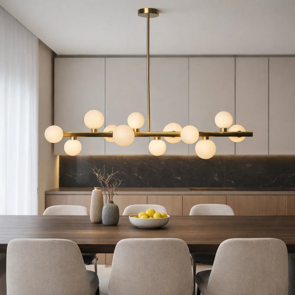 Hanglamp Skia – 12 Lichtpunten – Opaal Glas Brushed Gold – Eettafel