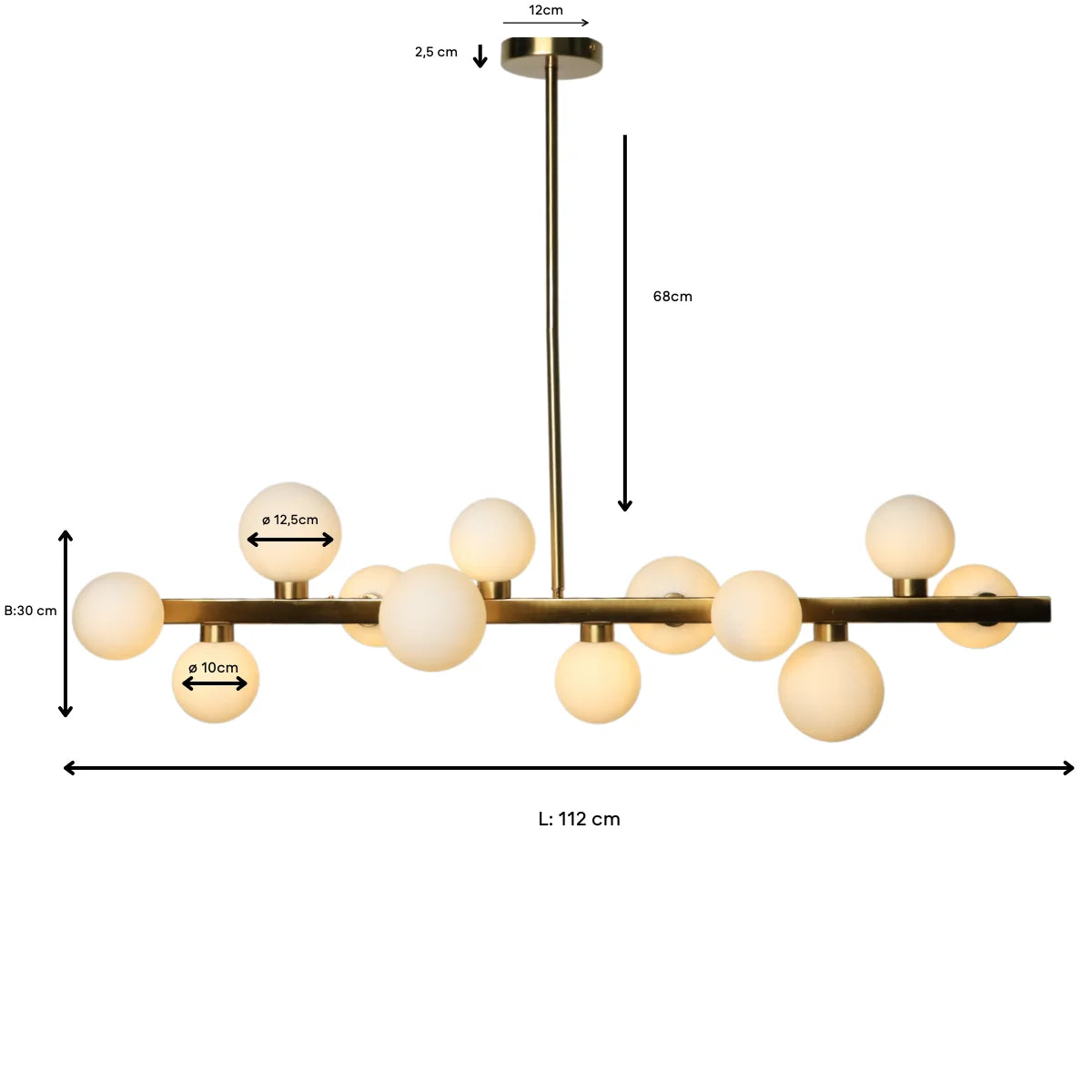 Hanglamp Skia – 12 Lichtpunten – Opaal Glas Brushed Gold – Eettafel – afbeelding 7