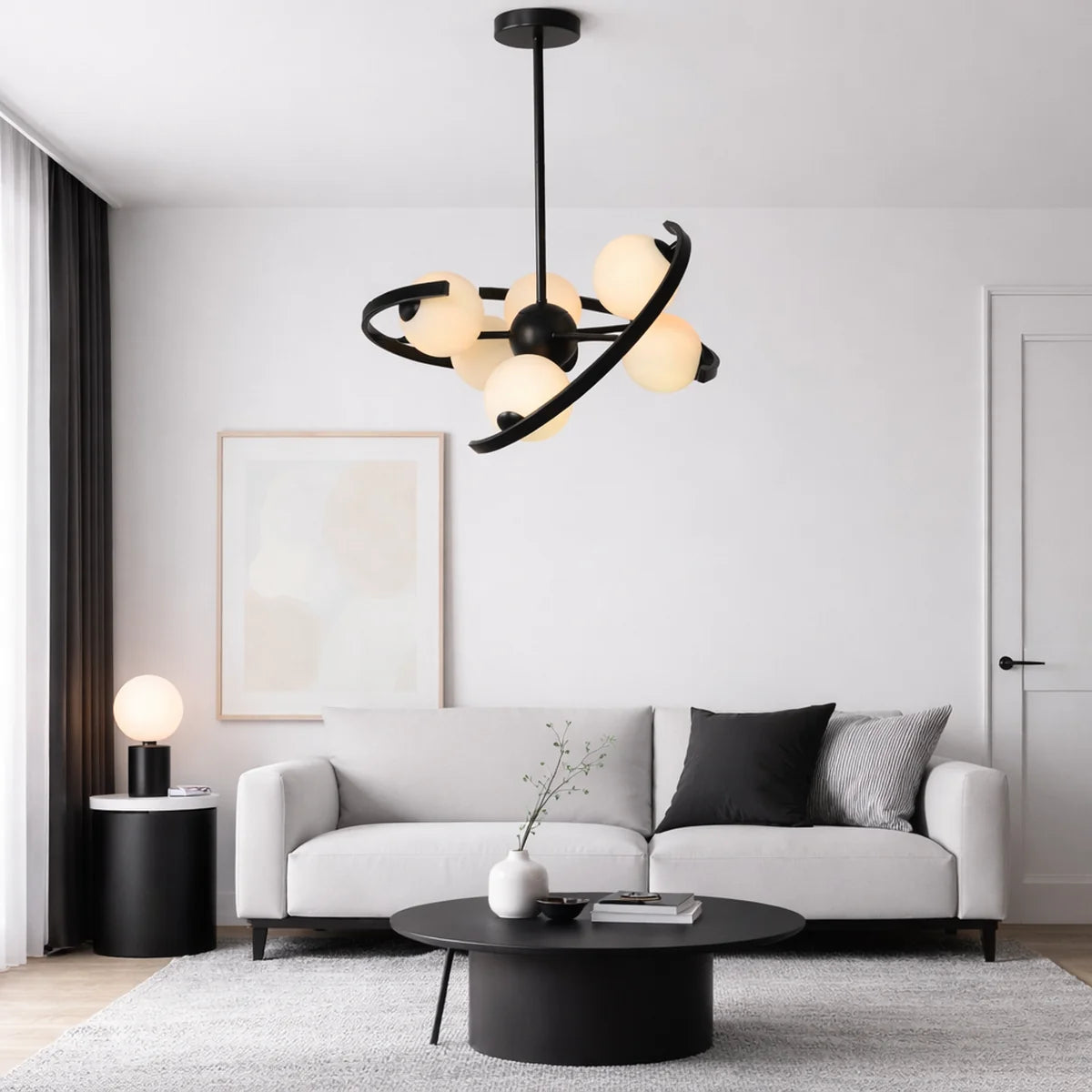 Hanglamp Skia – 6 Lichtpunten – Opaal Glas Zwart