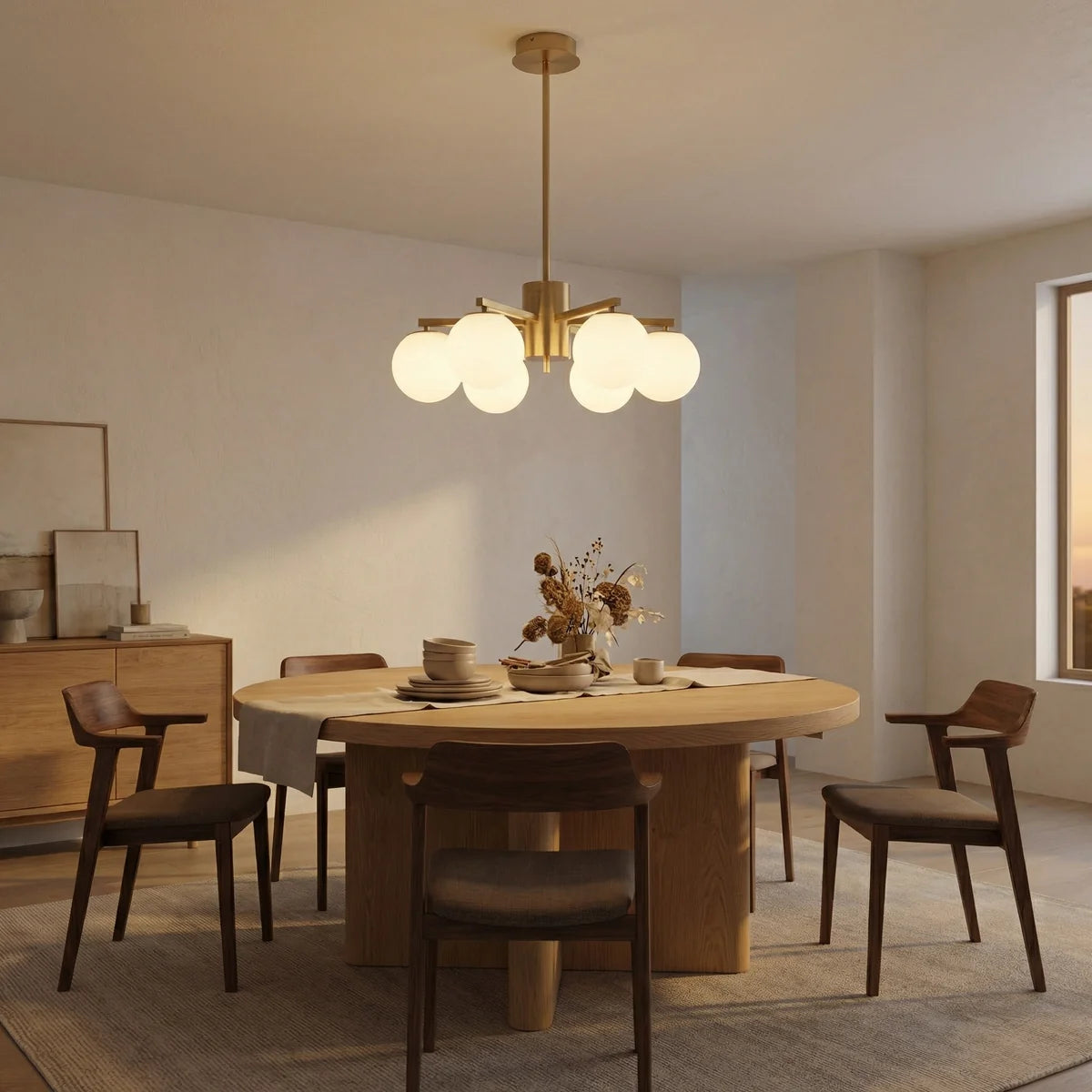 Hanglamp Teca – Opaal Glas Brushed Gold – Ø60 cm