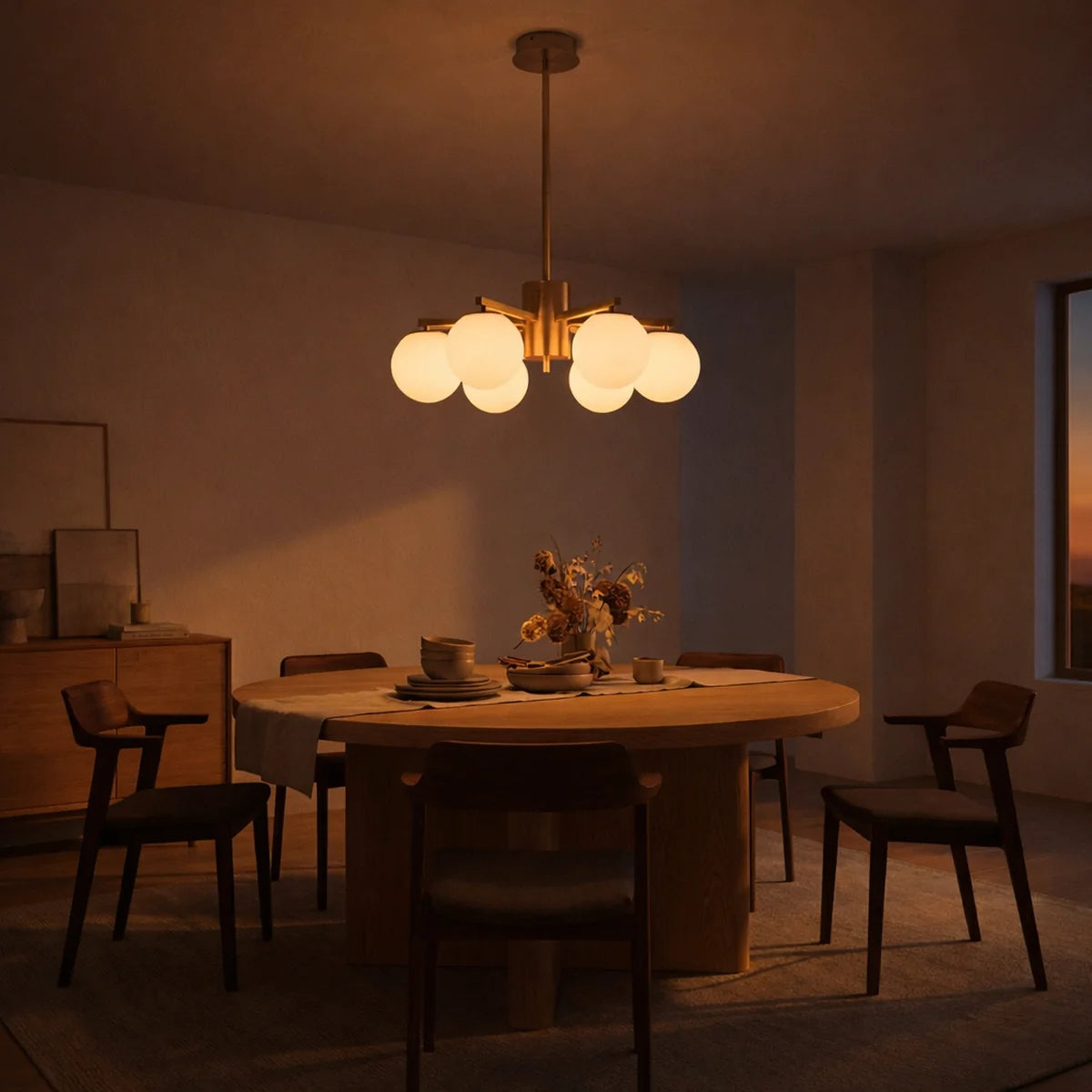 Hanglamp Teca – Opaal Glas Brushed Gold – Ø60 cm – afbeelding 2