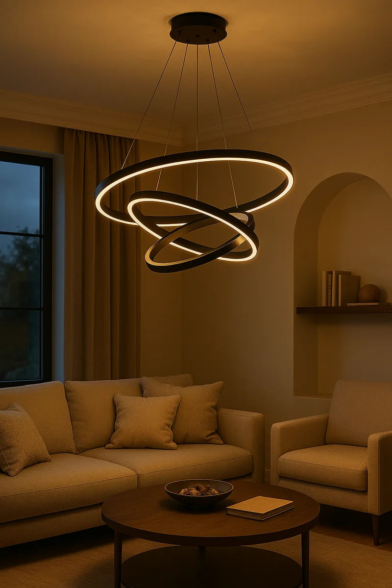 Hanglamp Valio – LED – Zwart – 3 Ringen – Ø80 cm