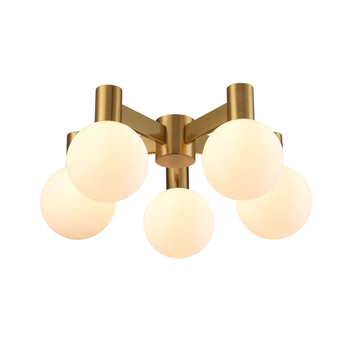 Plafondlamp Clara – Opaal Glas – Brushed Gold – Ø50 cm – 5 Lichtpunten – afbeelding 3