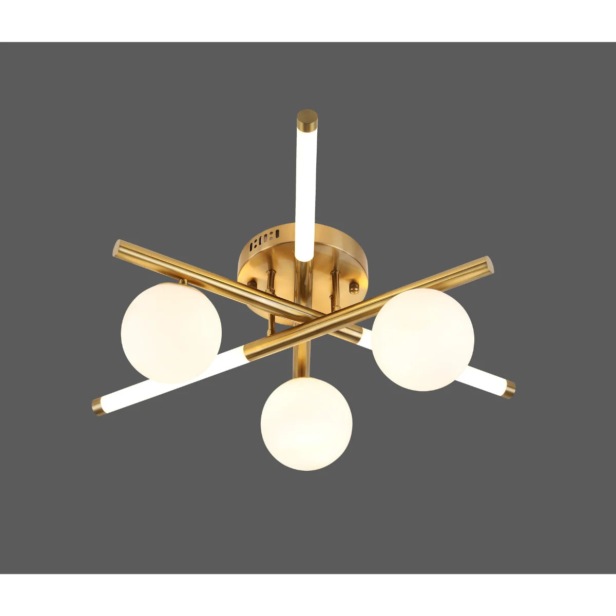 Plafondlamp Lela – Opaal Glas – Brushed Gold – Ø55 cm – 6 Lichtpunten – afbeelding 3