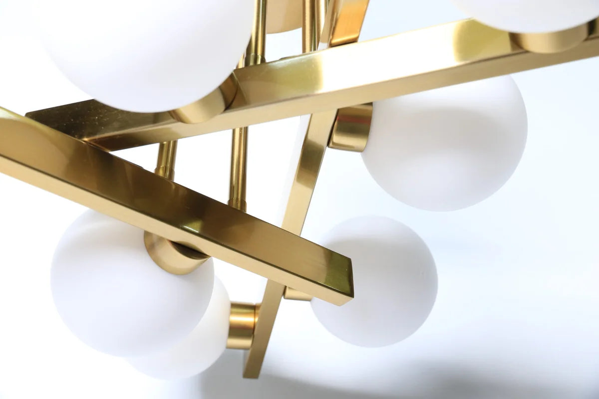 Plafondlamp Sable – Opaal Glas Brushed Gold – 9 Lichtpunten – afbeelding 5