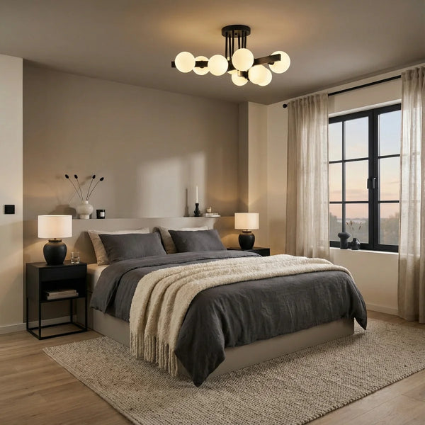 Plafondlamp Sable – Opaal Glas Zwart – 9 Lichtpunten