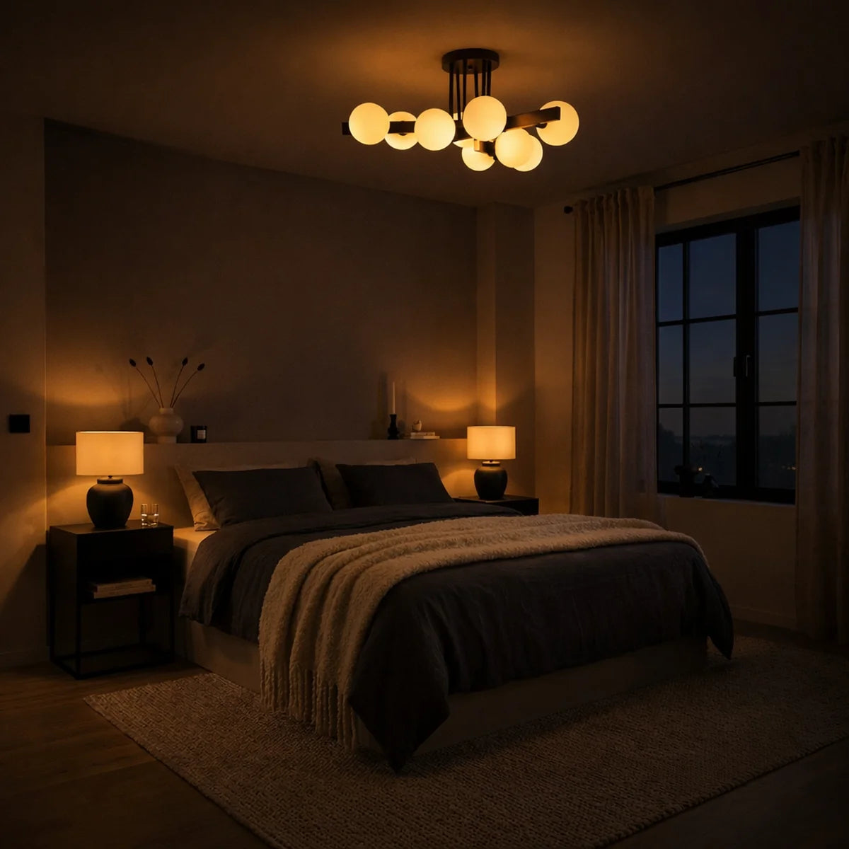 Plafondlamp Sable – Opaal Glas Zwart – 9 Lichtpunten – afbeelding 2