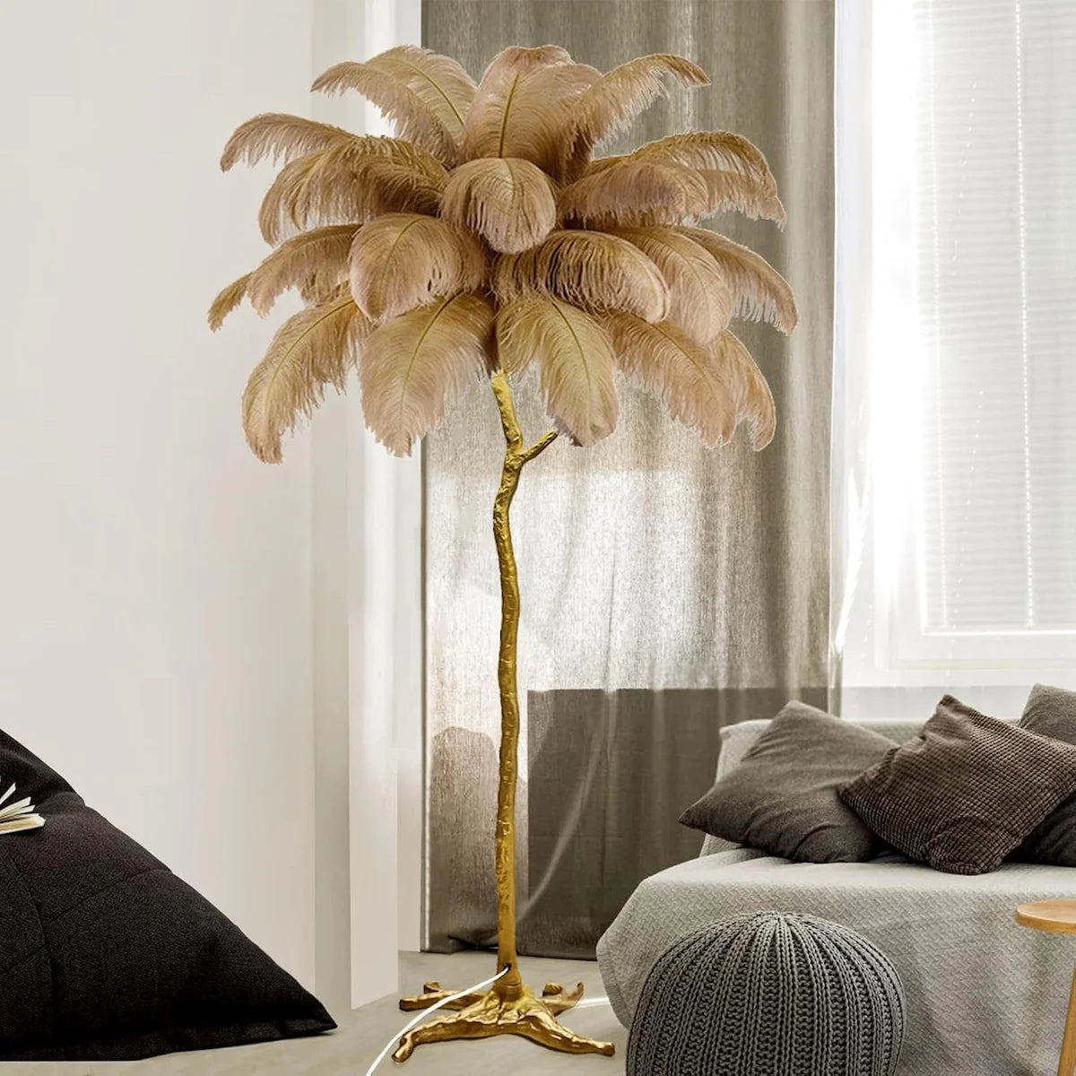 Vloerlamp Laine – Veren Bruin – Goud – 170 cm – afbeelding 4
